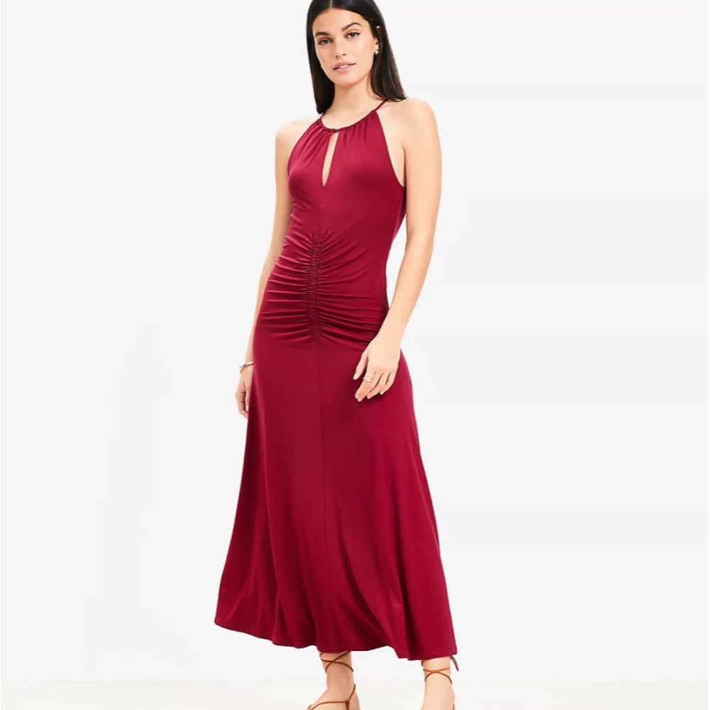 LOFT Burgundy Keyhole Midi Dress - Picture 2 of 4